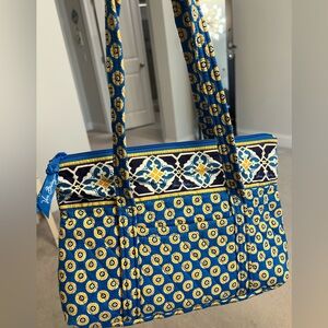 Vera Bradley Small Zip-top Blue and Yellow Floral Tote
